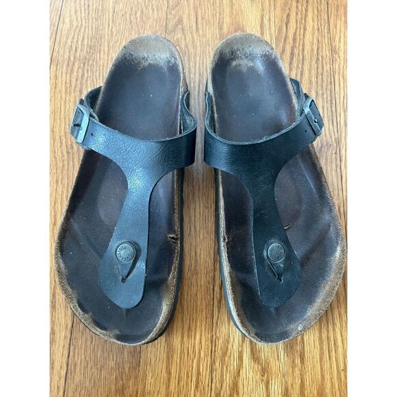 Birkenstock Gizeh Leather Unisex Sandal Black Men 5 5.5 Women 7.5 8 - Picture 1 of 9